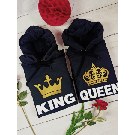 Bluzy dla par zakochanych z kapturem King Queen 4 unisex