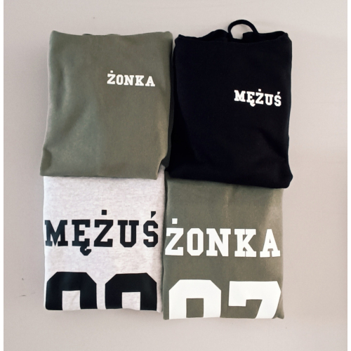 Zestaw Bluz dla Par z Kapturem - MĘŻUŚ ŻONKA z Własnymi Numerami (2 szt.) Prezent Na Rocznicę Walentynki