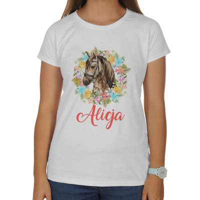 Koszulka dziecięca damska jeździecka z koniem 01