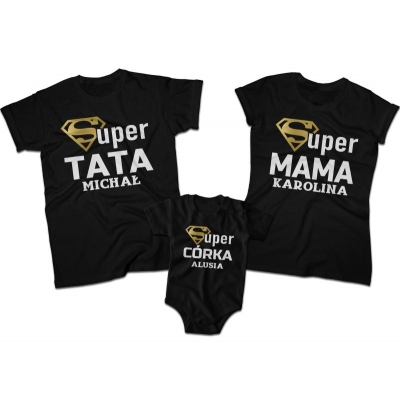 Zestaw koszulek dla rodziców i córki Super rodzina
