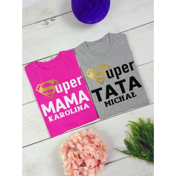 Zestaw koszulek dla Mamy i Taty komplet 2 szt. Super Mama Super Tata