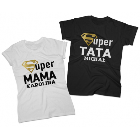 Zestaw koszulek dla Mamy i Taty komplet 2 szt. Super Mama Super Tata