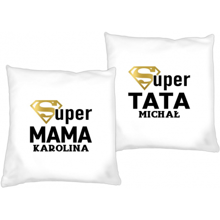 Zestaw poduszek dla Mamy i Taty komplet 2 sztuki Super Mama Tata + imię